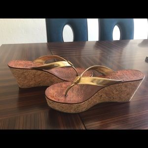 Tory Burch Gold Signature Wedge Sandal